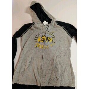 Vintage Majestic Oakland Athletics A's Fan Fashion Distressed Gray Zip Hoodie XL
